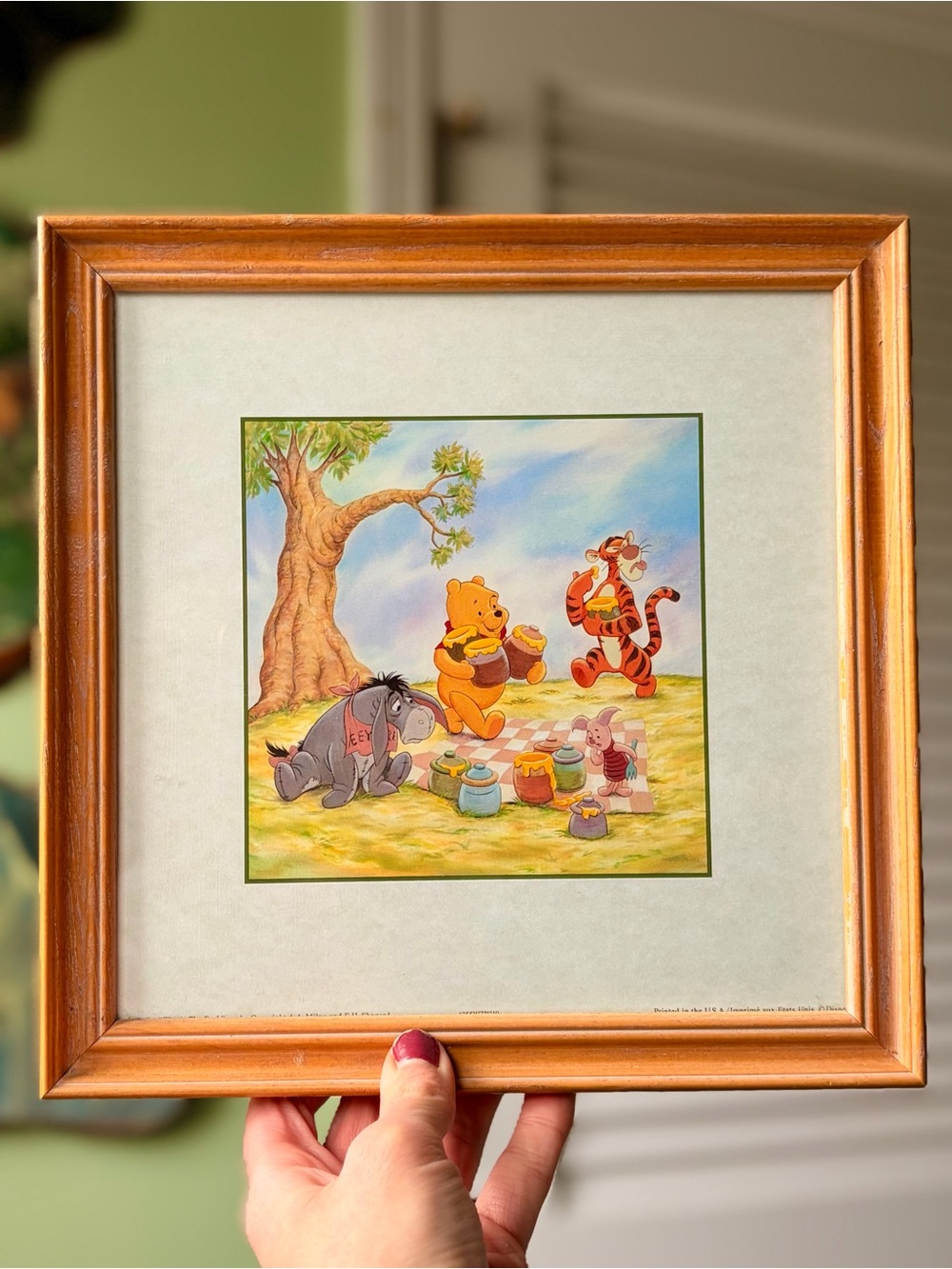 Disney Winnie the Pooh Picnic Art Print with Piglet, Tigger, Eeyore Wood Framed